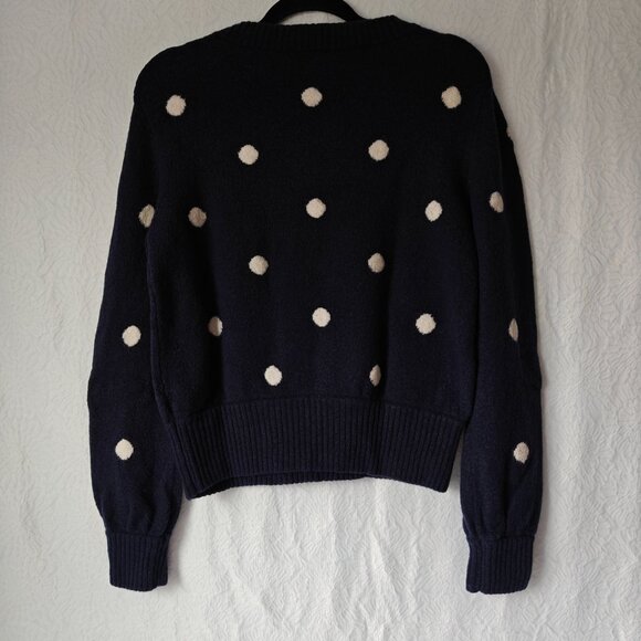 J. CREW Button Merino Blend Polka Dot Crewneck Sweater Navy Women's Size Medium - Picture 10 of 10